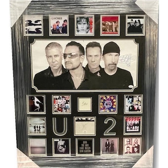 Bono Adam Clayton David Evans Larry Mullen Jr Autograph Photo & Cuts U2 Band JSA