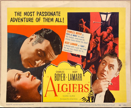 Charles Boyer, Hedy Lamarr, and Sigrid Gurie "Algiers" Lobby Card