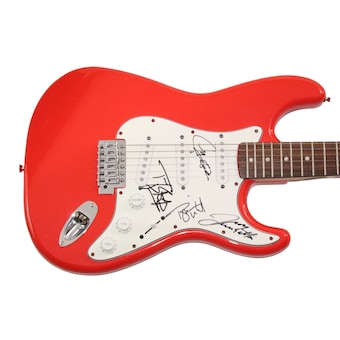 Tesla Band Signed Autograph Red Fender Guitar - Troy Tommy Jeff & Brian JSA COA