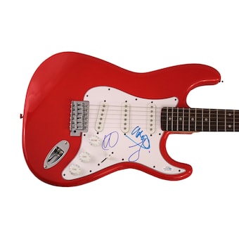 Chris Martin +2 Band Signed Autograph Red Fender Electric Guitar - Coldplay Acoa