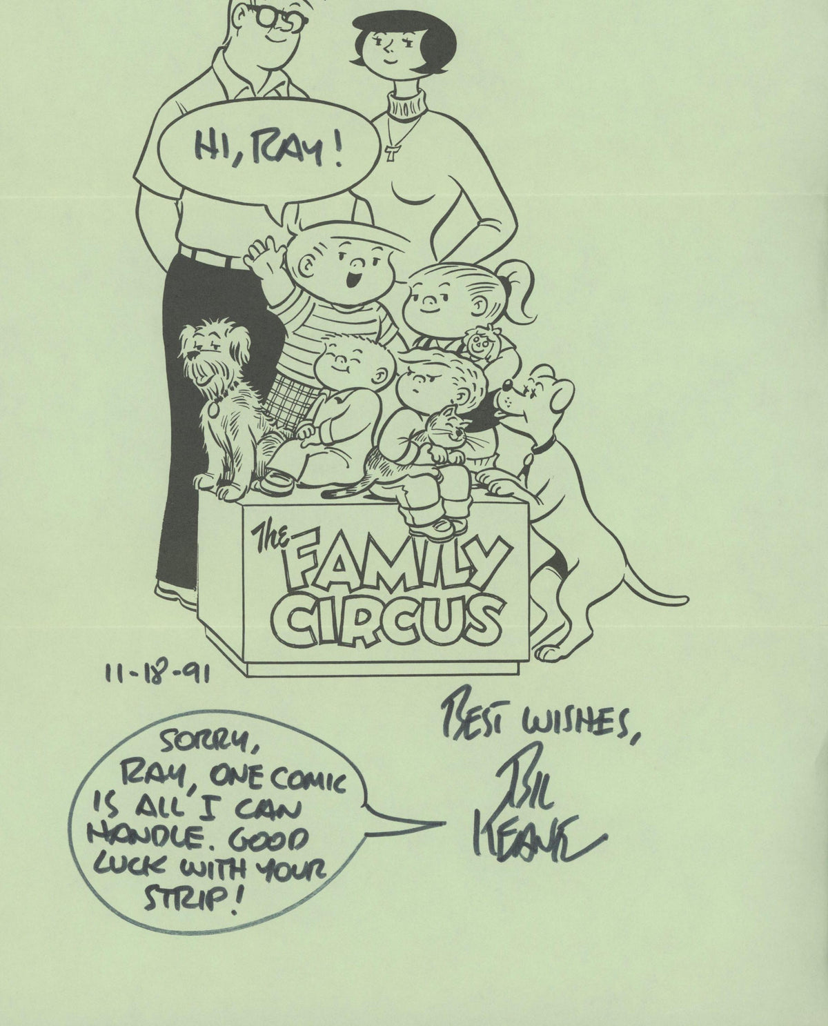 Bill Keane signed  "Family Circus" flyer 