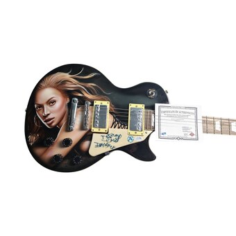 Beyonce Autographed Vintage Signature Rare Hand Airbrushed Guitar ACOA