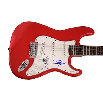 Amy Lee & Ben Moody Signed Autograph Red Fender Electric Guitar Evanescence Bas