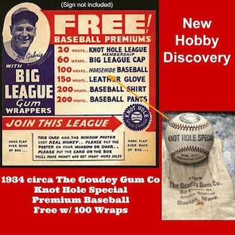 1:1 Circa 1934 Goudey Knot Hole League of America Baseball Premium w/Orig Bag