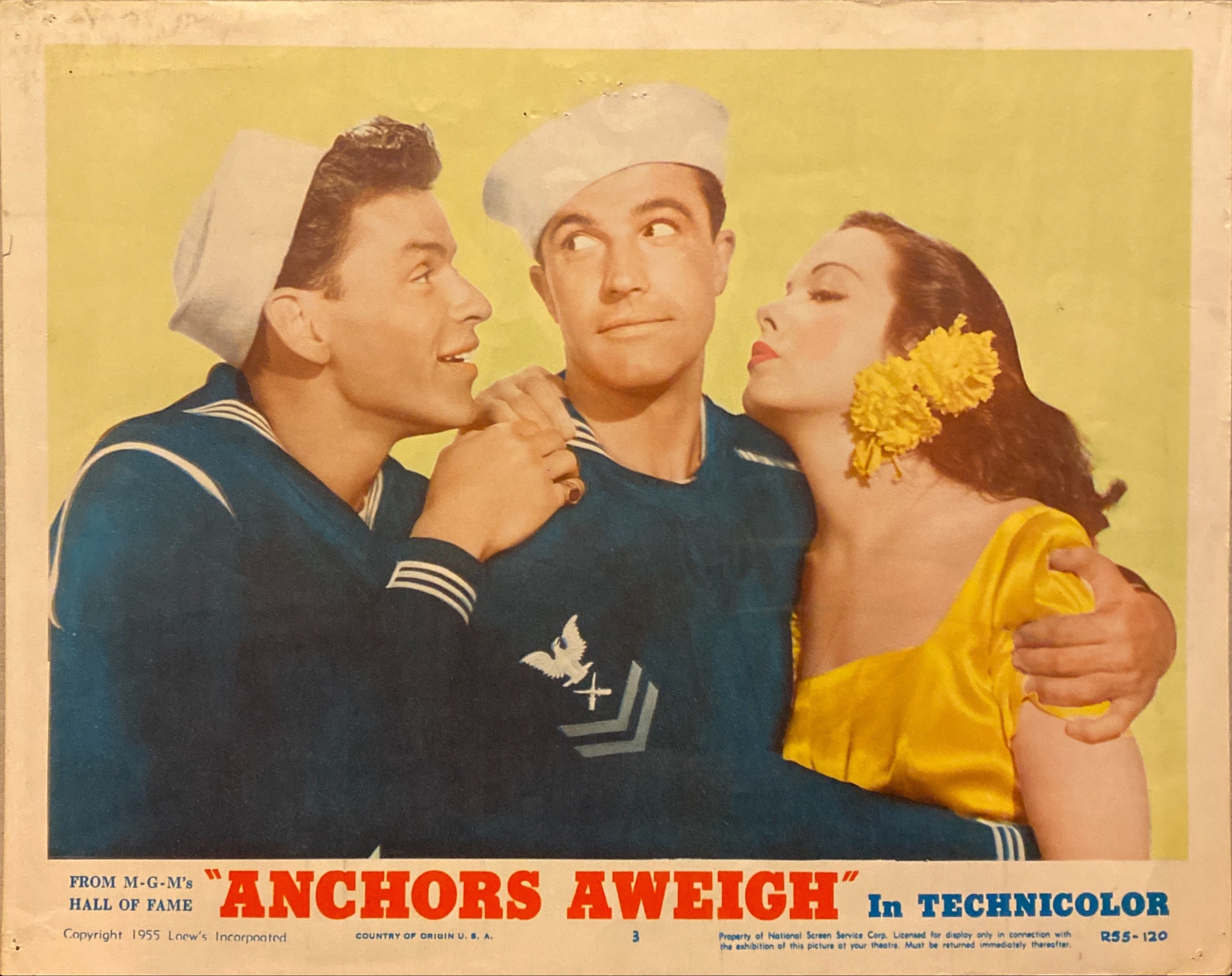 Frank Sinatra, Kathryn Grayson, and Gene Kelly "Anchors Aweigh" original lobby card