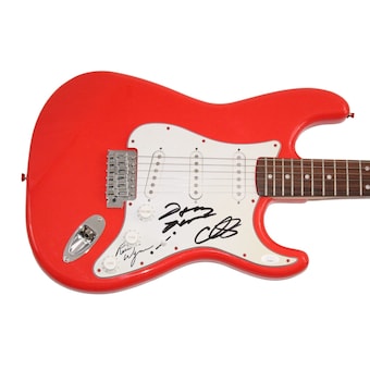 Double Trouble Band (x3) Signed Autograph Red Fender Electric Guitar w/ JSA COA