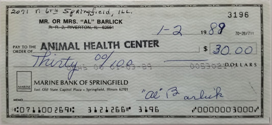 Al Barlick signed check