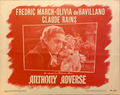 Fredric March, Olivia de Havilland, and Claude Rains "Anthony Adverse" original lobby card