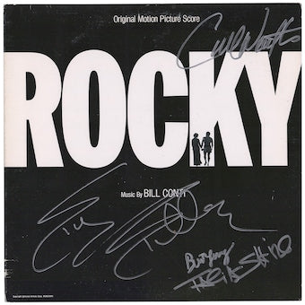 Rocky IV Autographed Album Cover with 5 Signatures and "Rocky Jr." Inscription