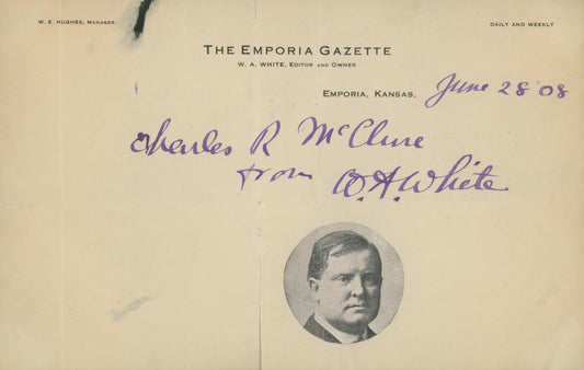 William Allan White signed note