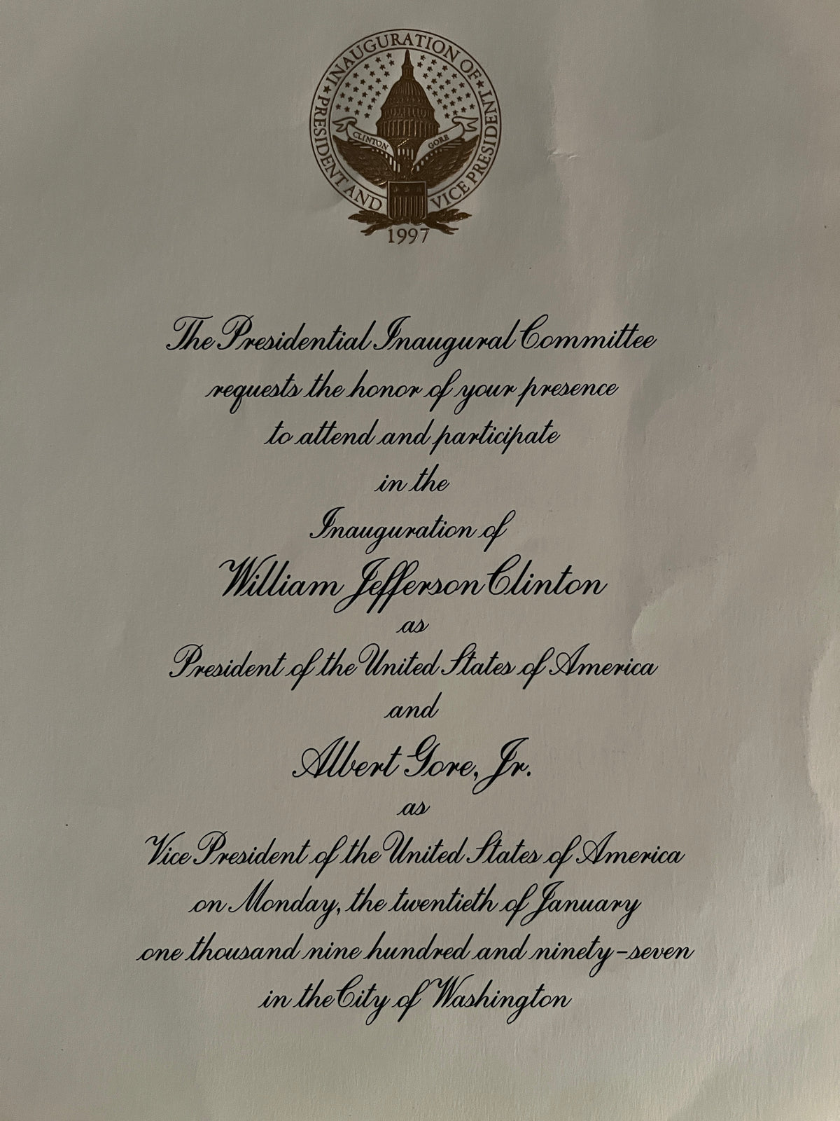 1997 Bill Clinton Inauguration invitation