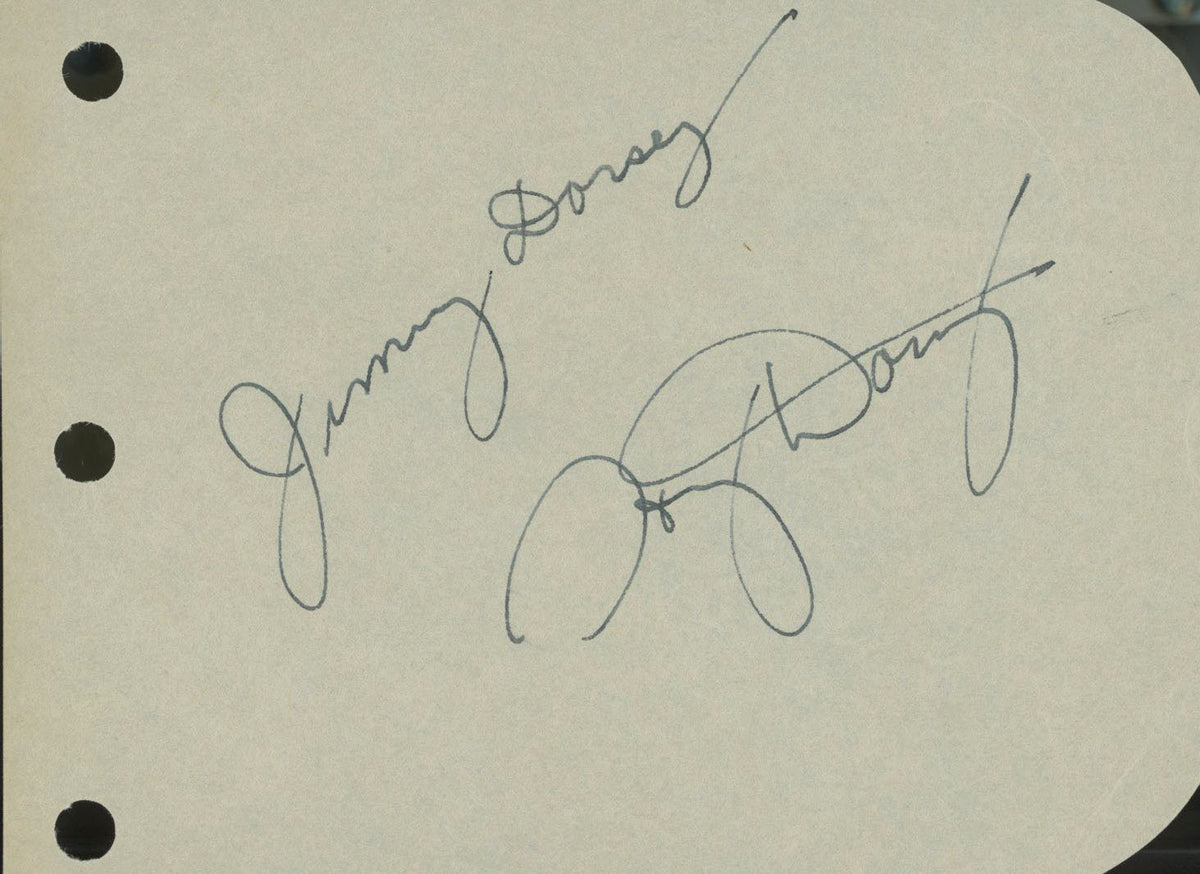 Tommy and Jimmy Dorsey signature cut. GFA Authenticated