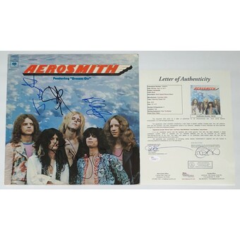 Aerosmith X5 Steven Tyler Joe Perry Brad Tom & Joey Signed Debut Record Jsa