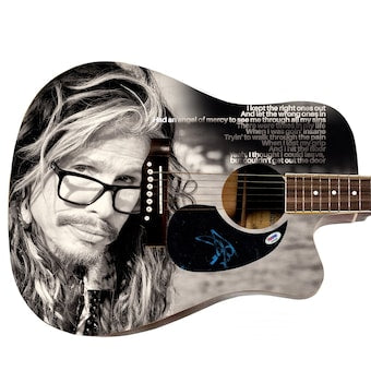 Aerosmith Steven Tyler Autographed 1:1 Graphics Photo Guitar PSA