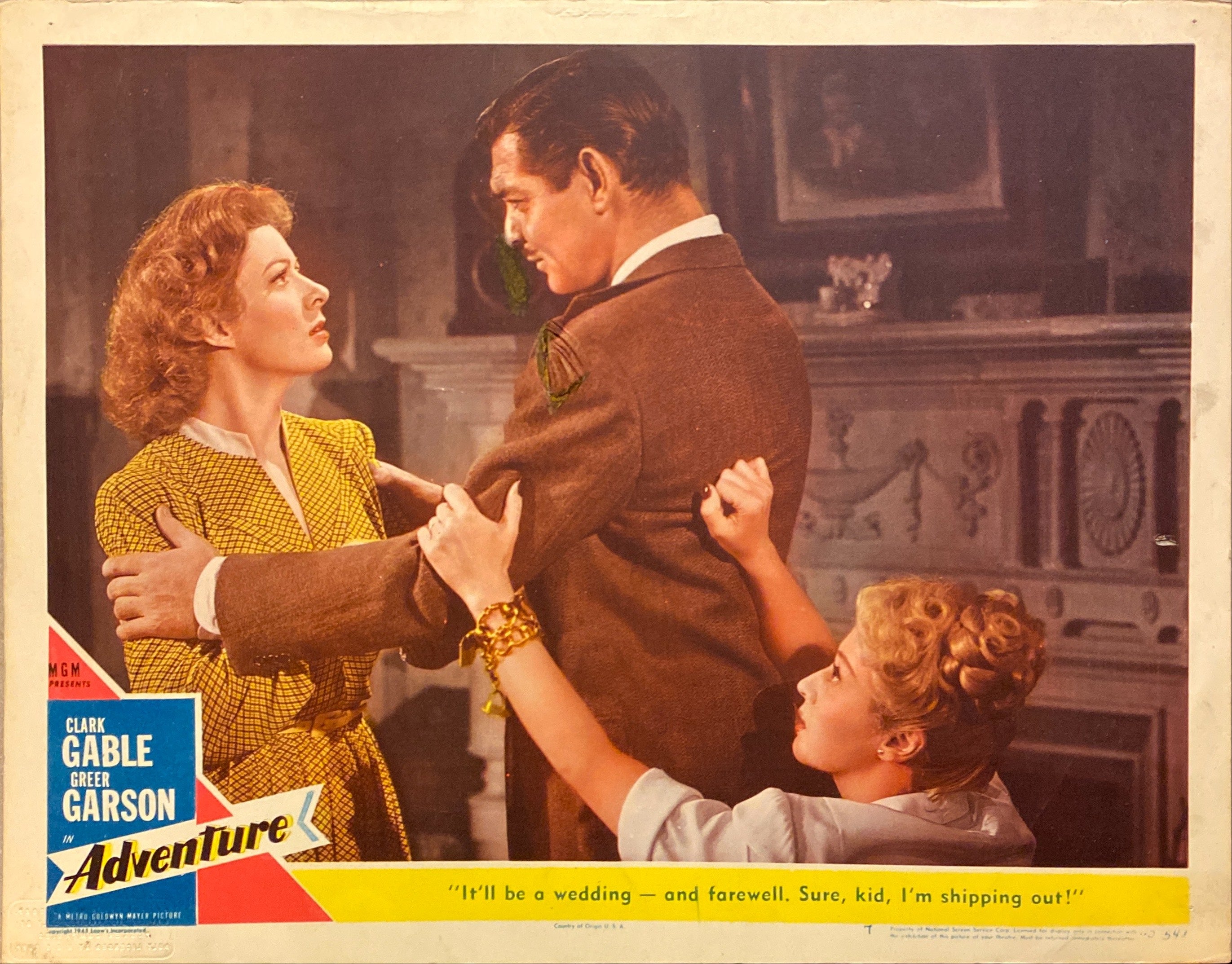 Clark Gable and Greer Garson "Adventure" original Lobby Card