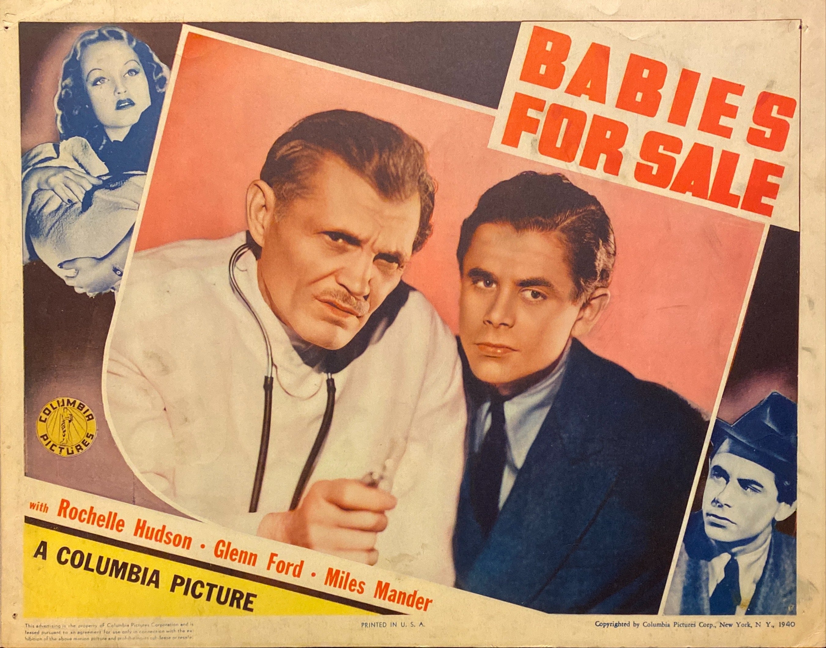 Rochelle Hudson, Glenn Ford, and Miles Mander "Babies for Sale" original Lobby Card