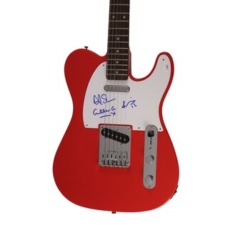 New Order Band X3 Signed Autograph Red Fender Telecaster Electric Guitar W/ Jsa