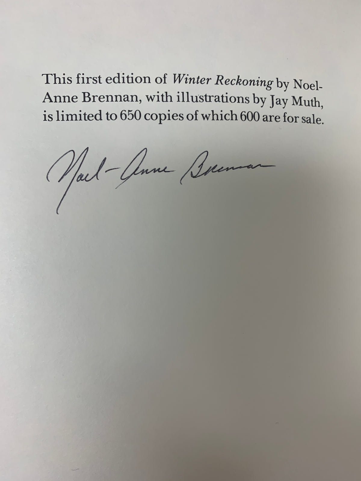 Winter Reckoning signed book