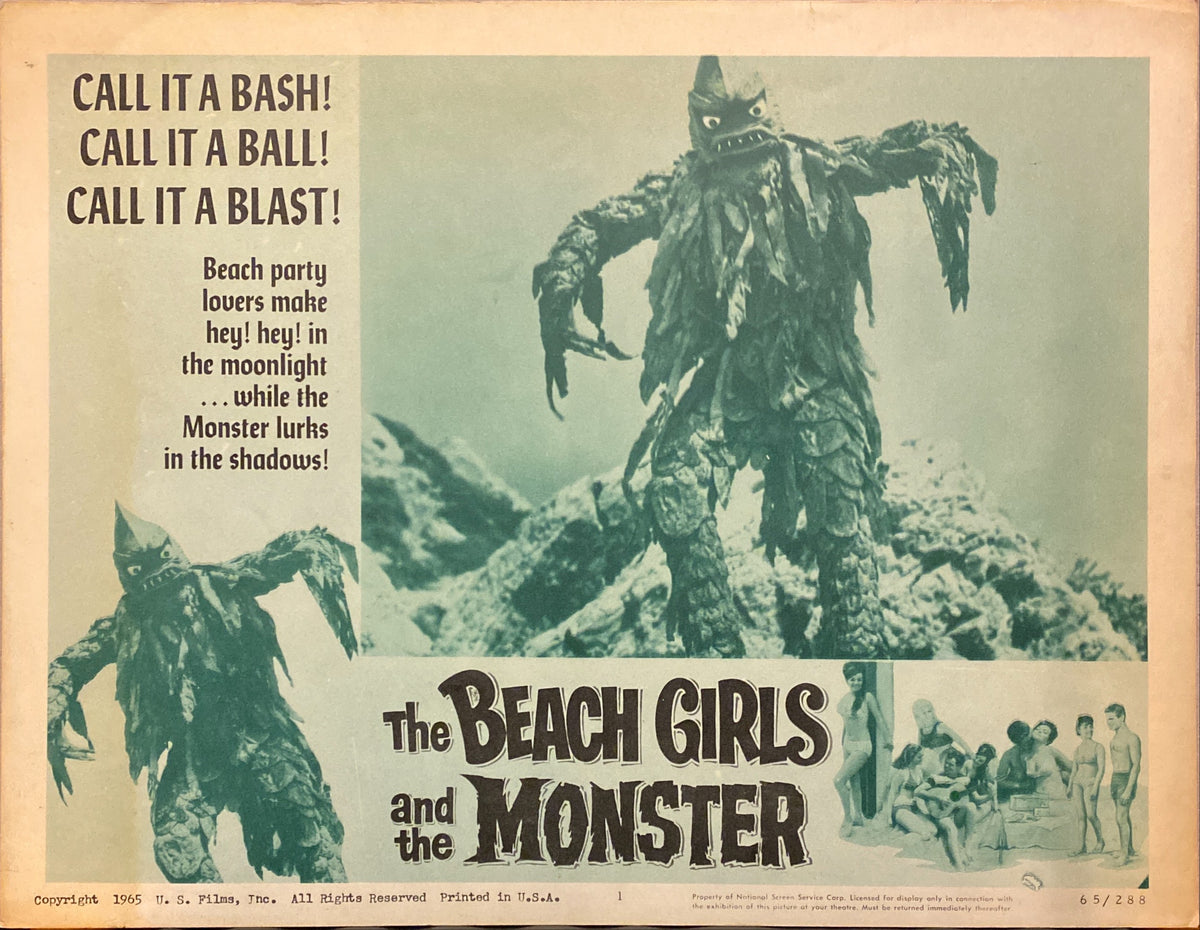 Jon Hall, Sue Casey, and Walker Edmiston "The Beach Girls and the Monster" original Lobby Card -