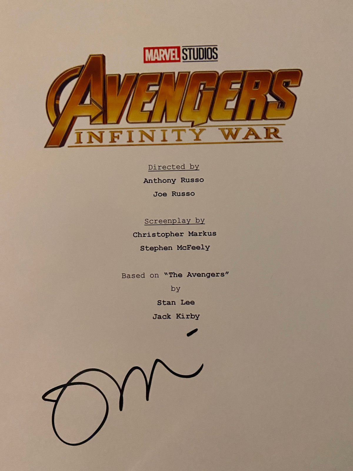 Avengers: Infinity War signed script cover