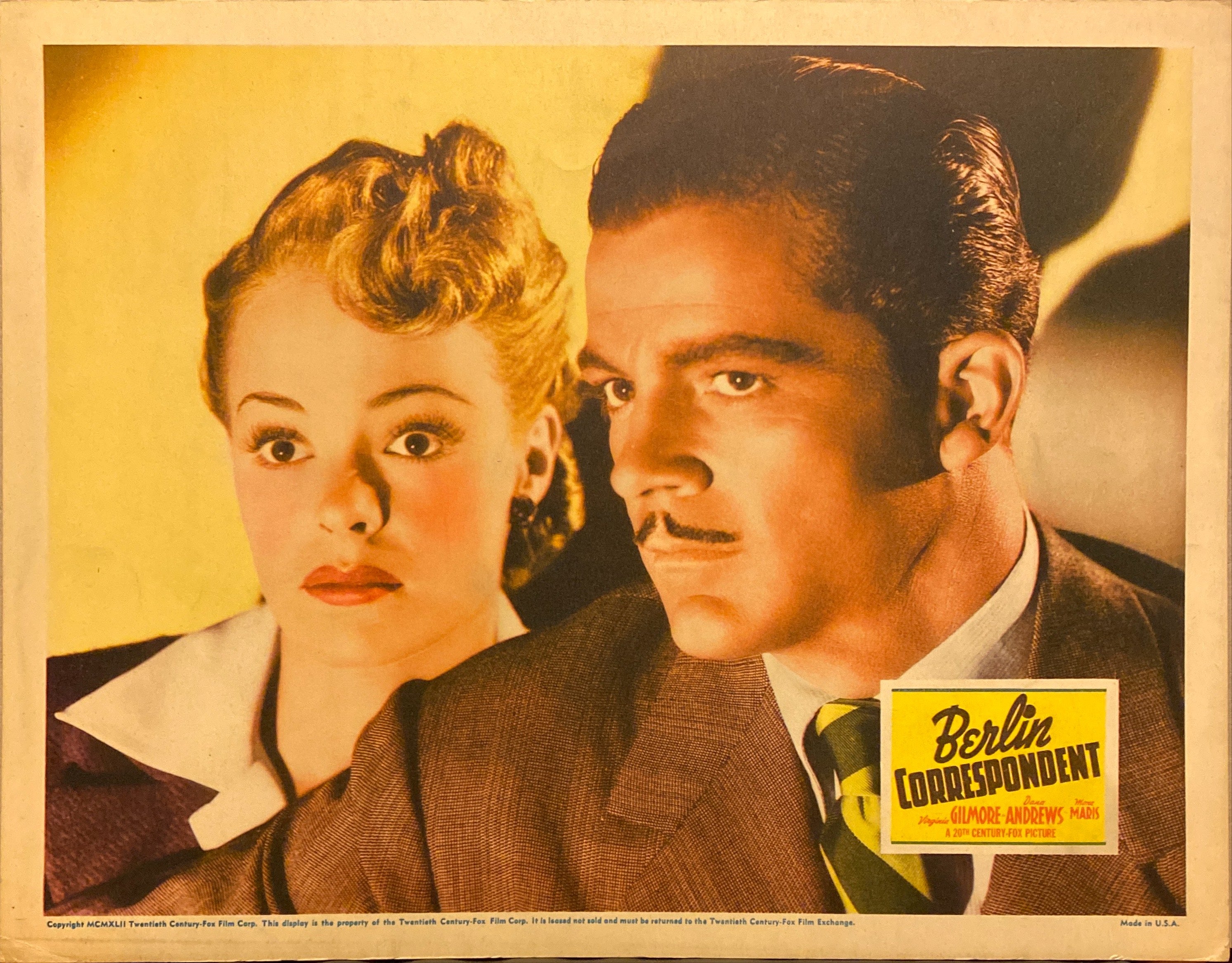 Virginia Gilmore, Dana Andrews, and Mona Maris "Berlin Correspondent" original Lobby Card 