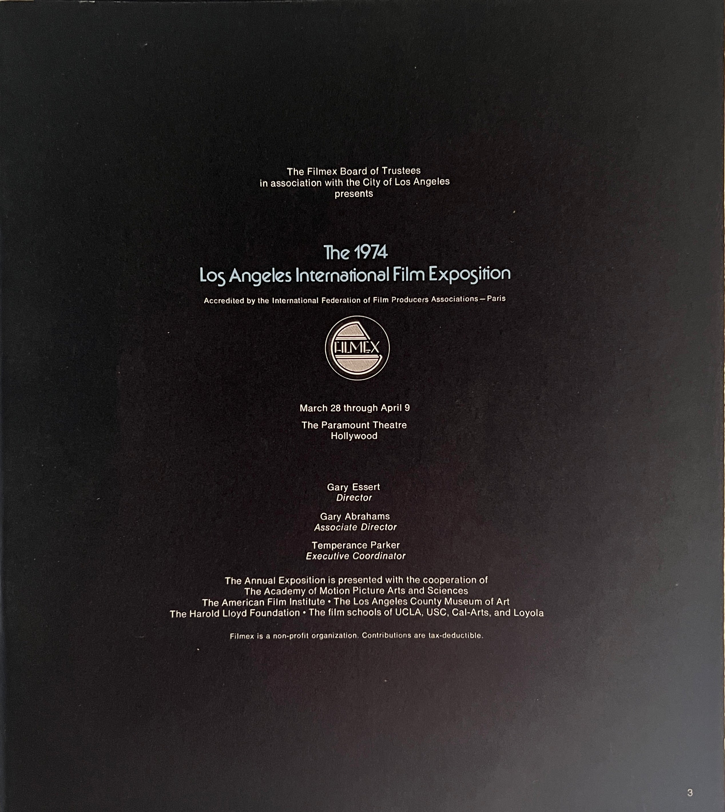 1974 Los Angeles International Film Exposition official catalog. 