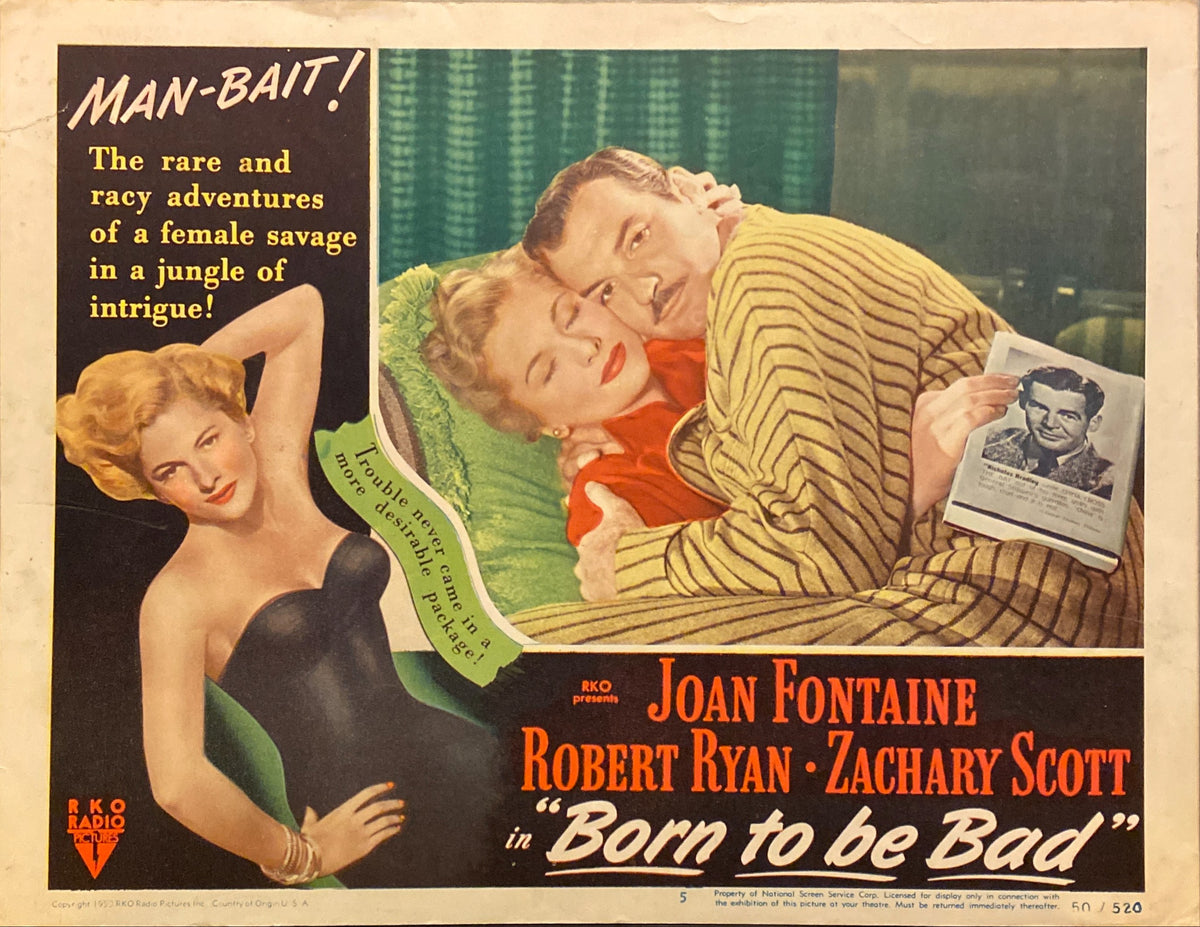 Joan Fontaine, Robert Ryan, and Zachary Scott "Born to be Bad" original Lobby Card