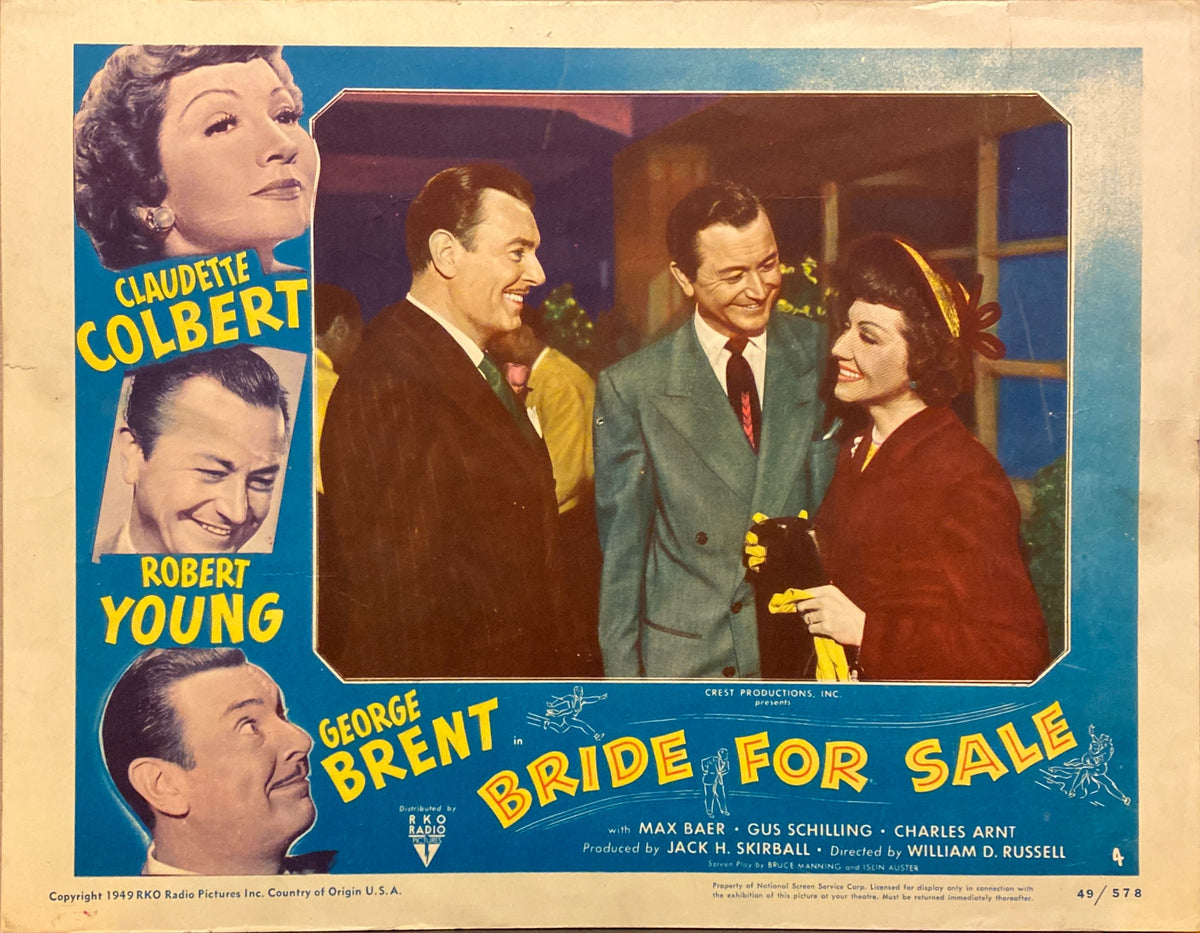 Claudette Colbert, Robert Young, and George Brent "Bride For Sale" original Lobby Card 