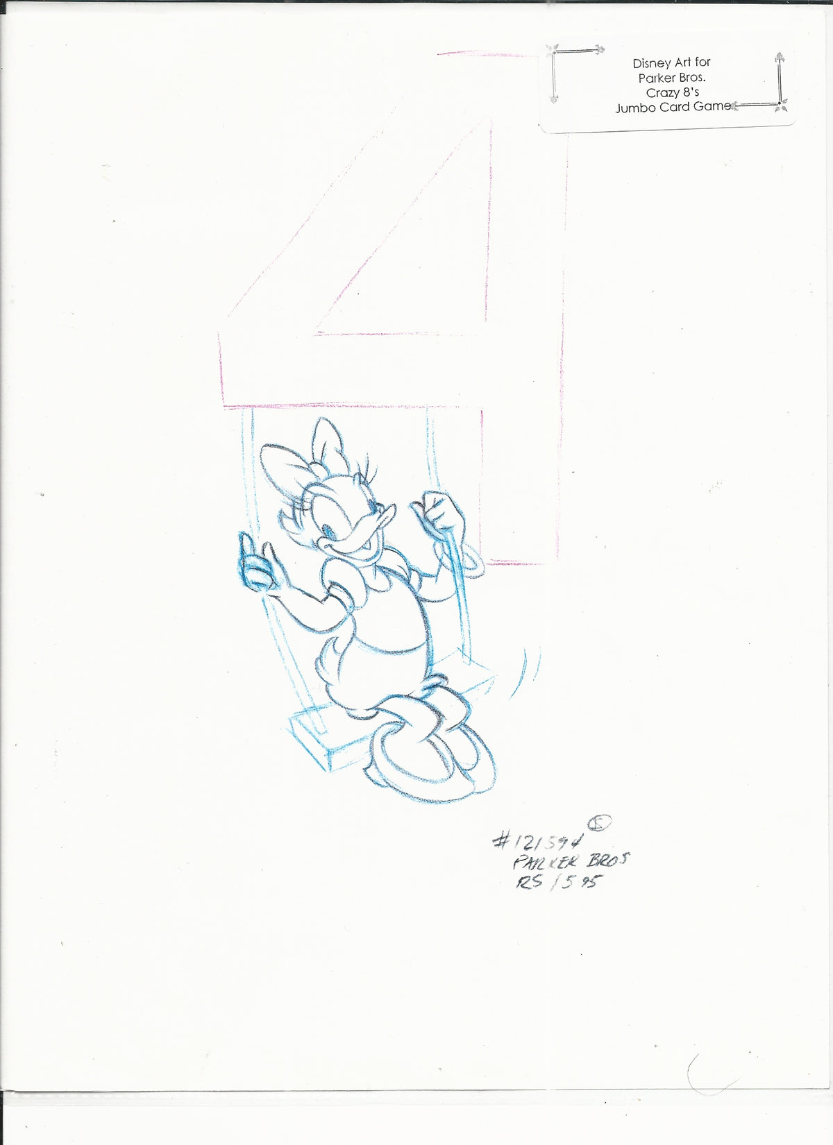 Disney Daisy Duck original hand drawn art for Parker Bros. Hasbro Crazy 8's card game