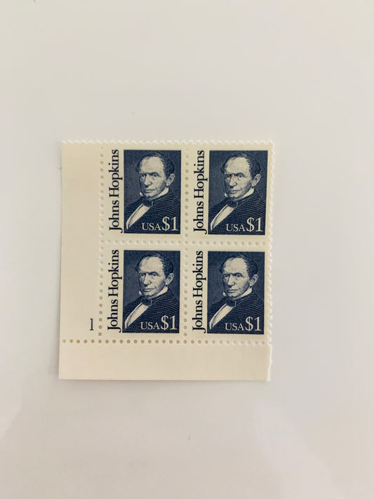 1989 $1 Great Americans: Johns Hopkins Stamp Plate Block