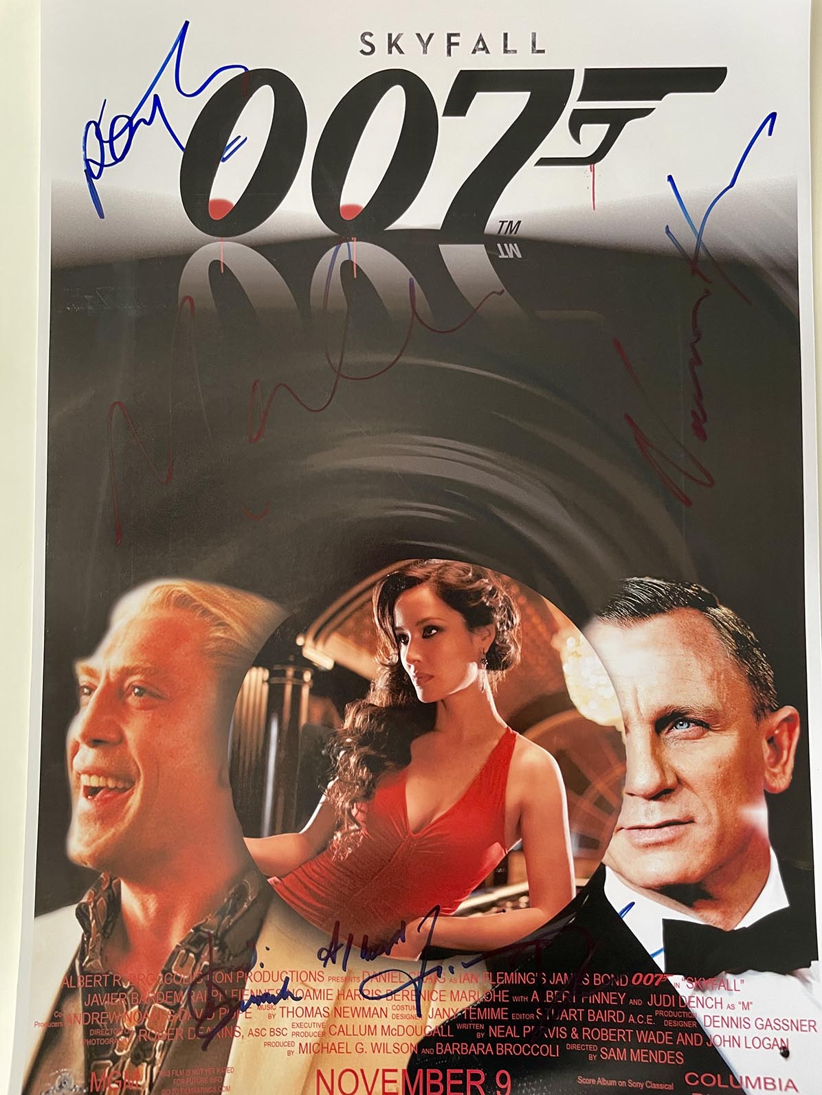 Skyfall cast signed movie poster