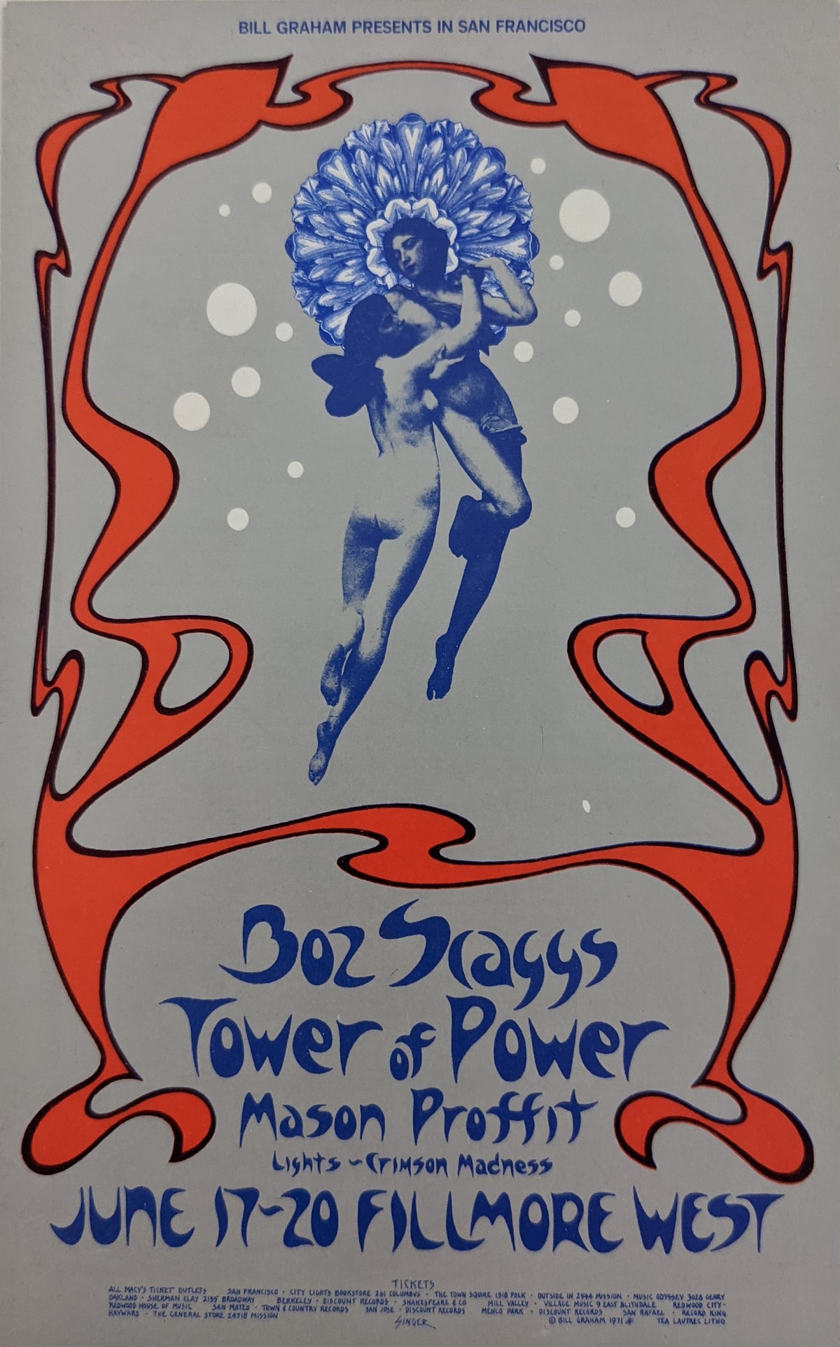 Bozz Scaggs Tower of Power  1971 Fillmore Post Card