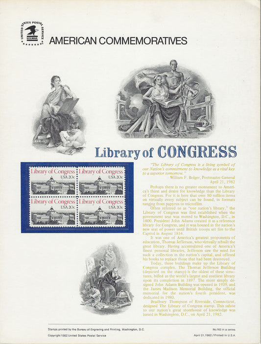 Americ Library of Congress stamp set of four 20 cent stamps