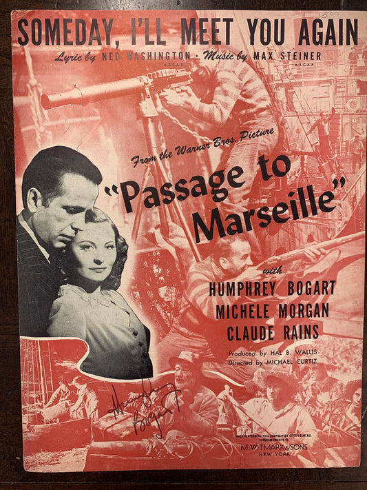 Humphrey Bogart signed Passage to Marseille music book