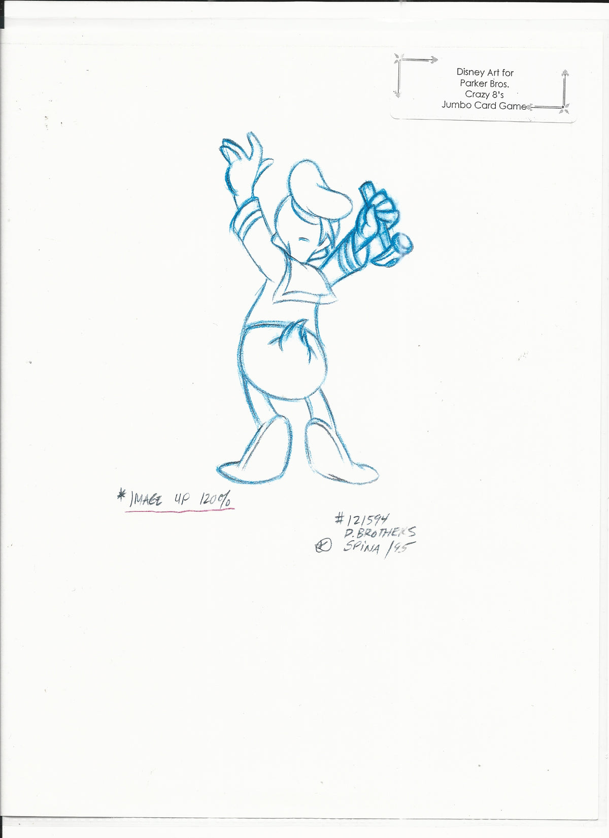 Disney Donald Duck original hand drawn art for Parker Bros. Hasbro Crazy 8's card game