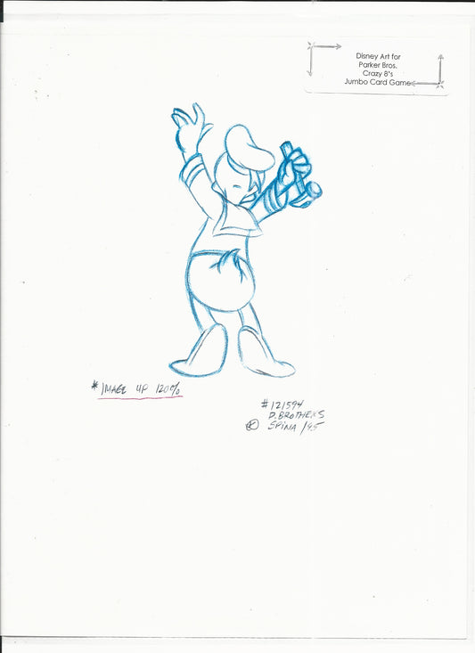 Disney Donald Duck original hand drawn art for Parker Bros. Hasbro Crazy 8's card game