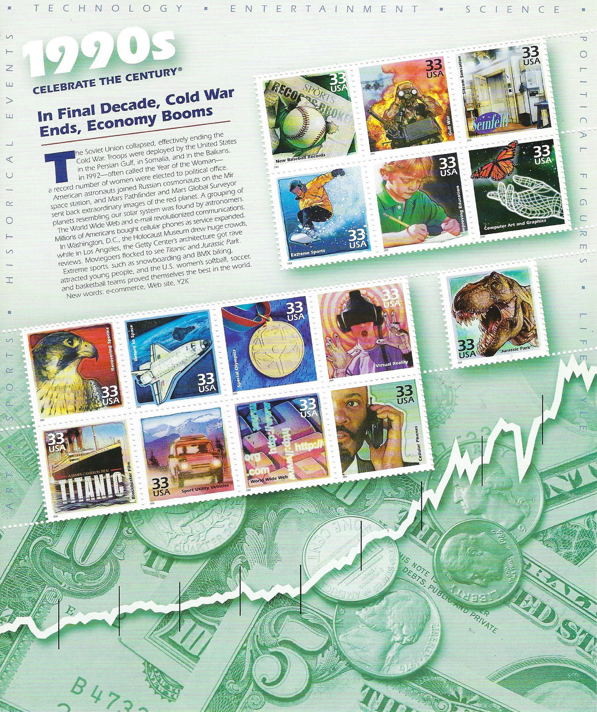 1990s Celebrate the Century Stamp Sheet