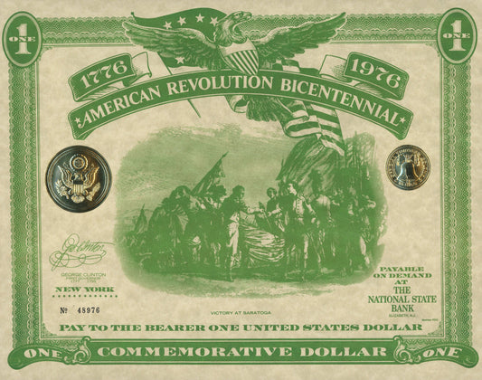 American Revolution Bicentennial Commemorative One Dollar Certificate, New York