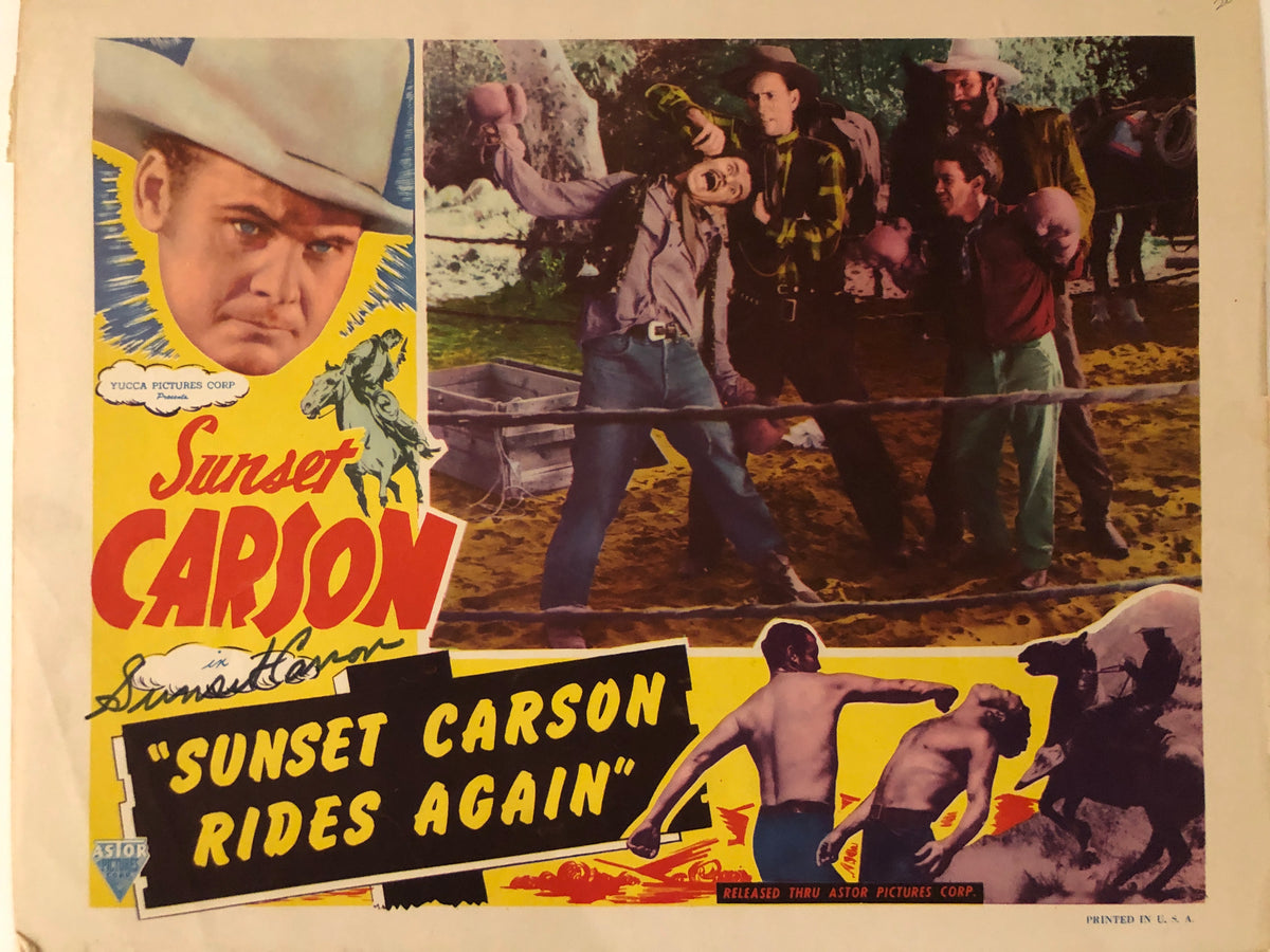 Sunset Carson Rides Again signed lobby card