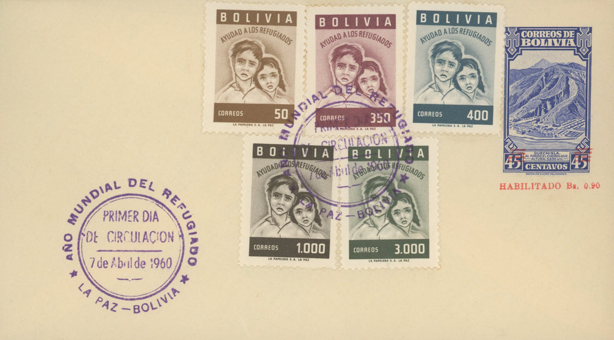 Bolivia First Day Cover Help Refugees