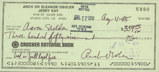 Arch Oboler  signed check