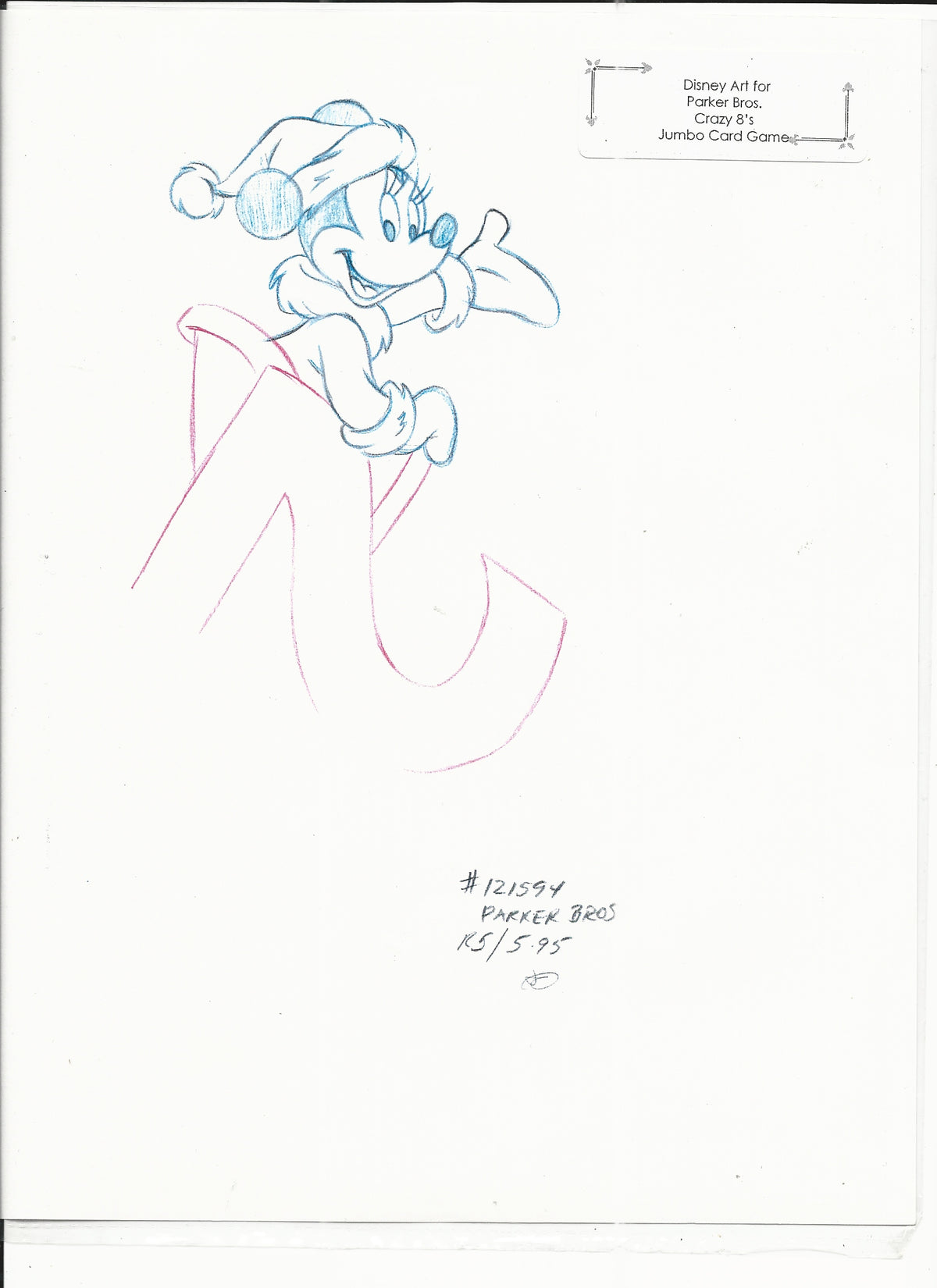 Disney Minnie Mouse original hand drawn art for Parker Bros. Hasbro Crazy 8's card game