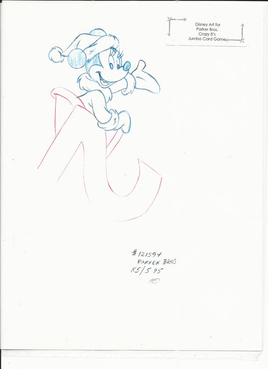 Disney Minnie Mouse original hand drawn art for Parker Bros. Hasbro Crazy 8's card game