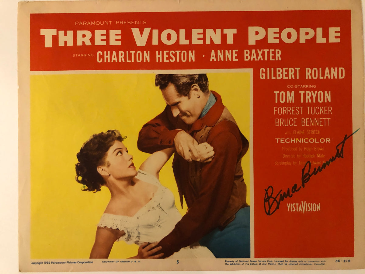 Three Violent People signed lobby card