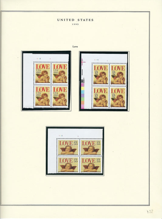 1995 US stamp collector sheet featuring Love stamps