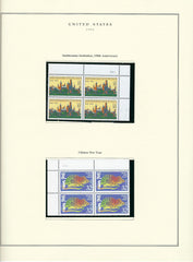 1996 US stamp collector sheet featuring Smithsonian 150th Anniversary and Chinese New Year stamps