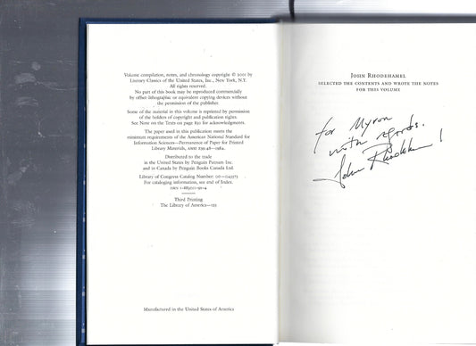 John Rhodehamel signed book