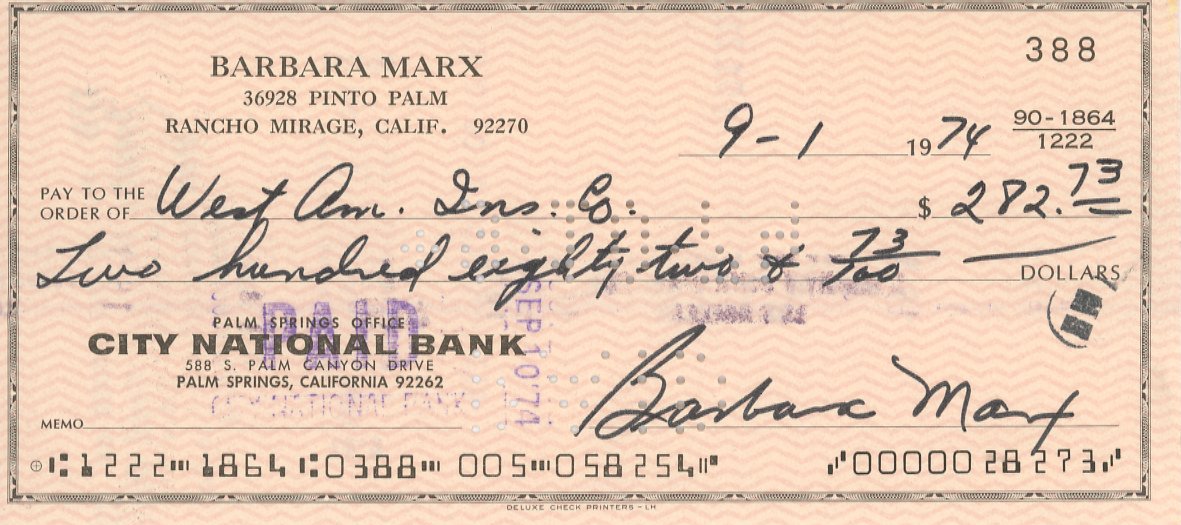 Barbara Marx signed check