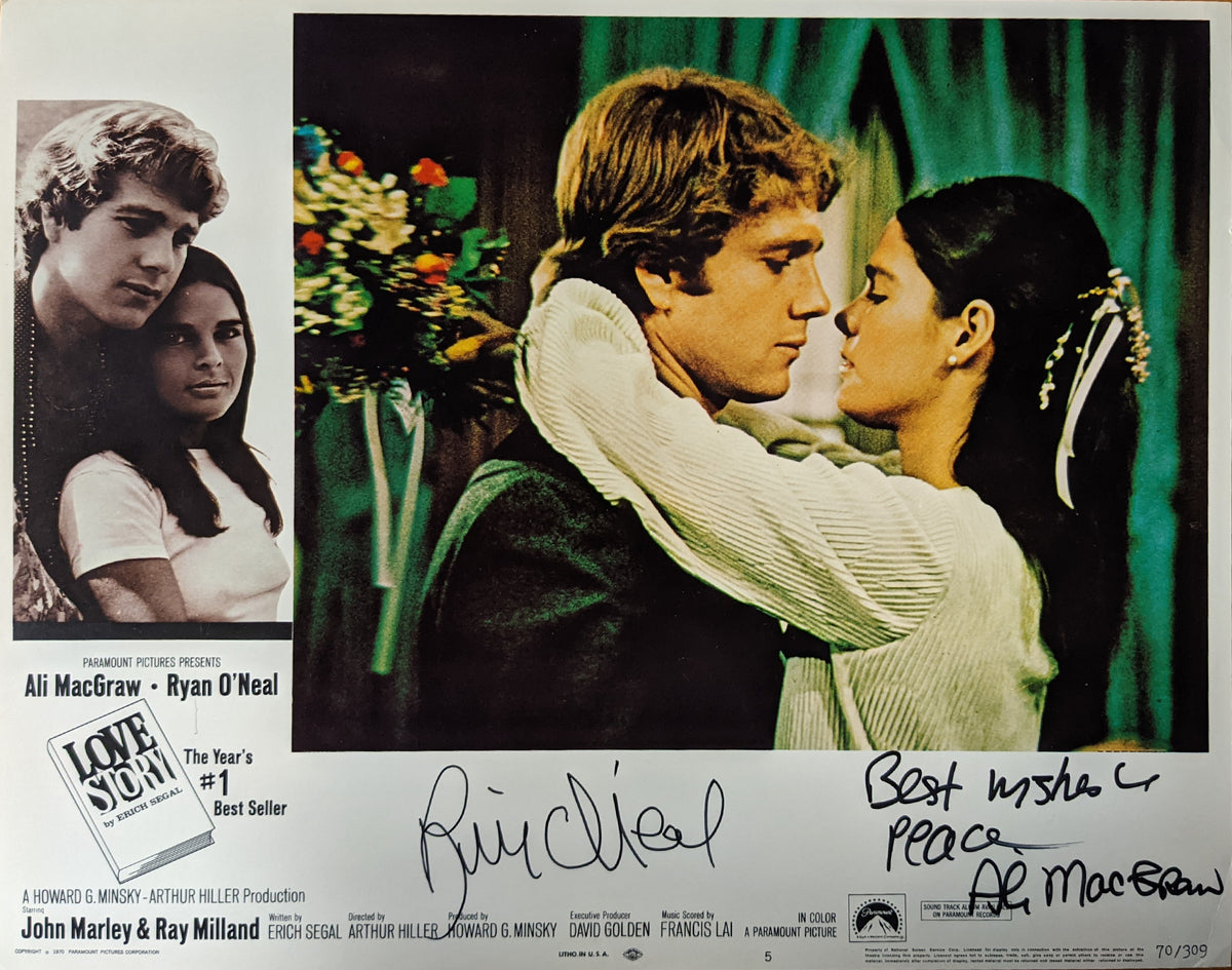 Love Story Ryan O'Neal and Ali MacGraw signed original 1970 vintage lobby card