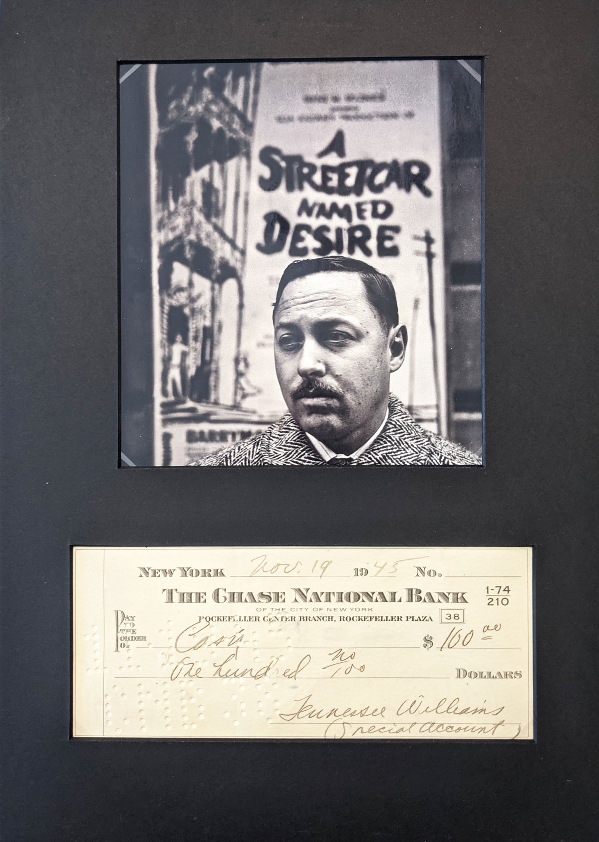 Tennessee Williams photo and signed check